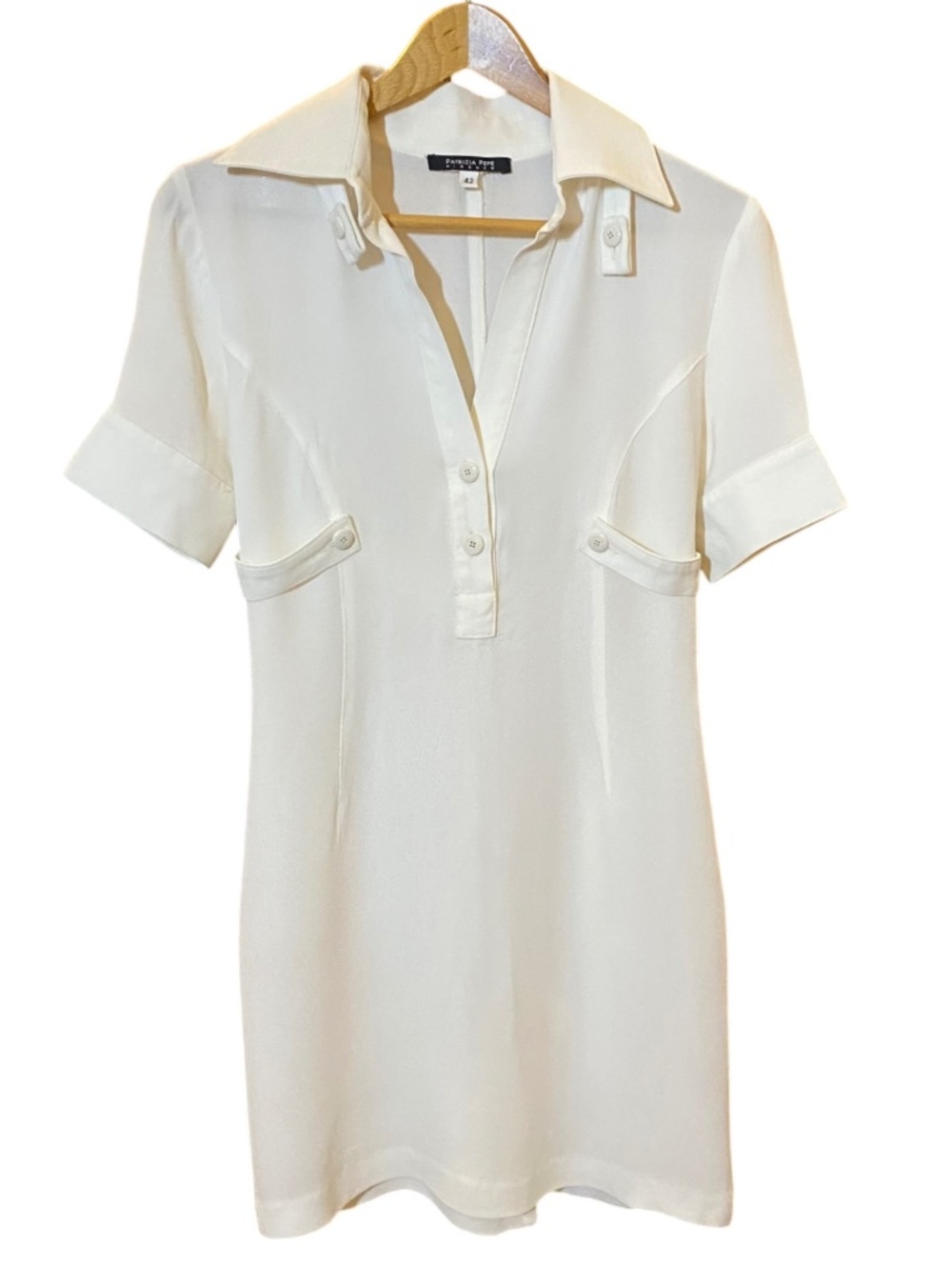 Patrizia Pepe Italy 100% Viscose Off White Safari Shirt Dress 42 US 6